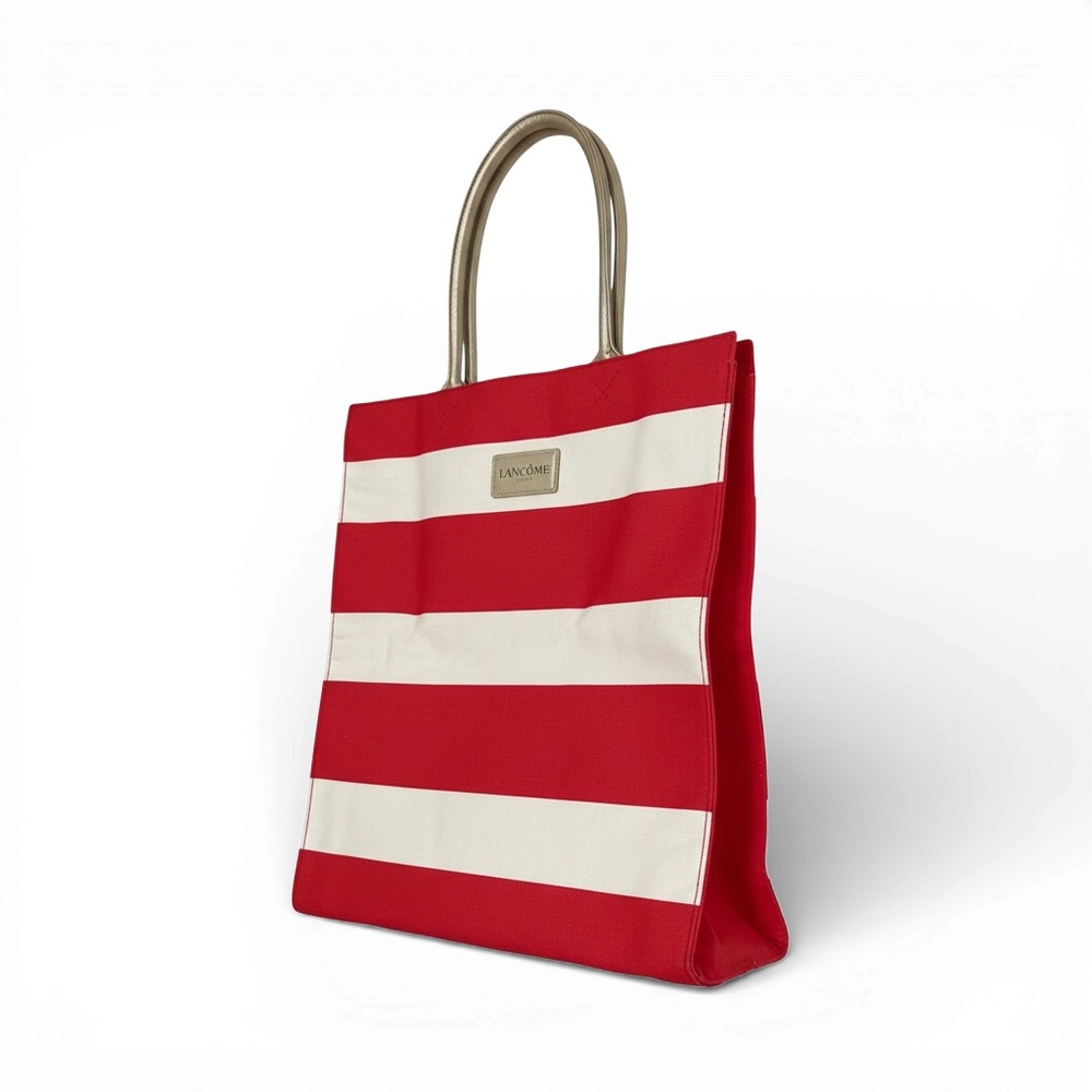 Lancôme PARIS Striped Red and White Canvas Tote Bag lined